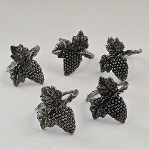 Vintage Pewter Grape Cluster Napkin Rings Set of 5